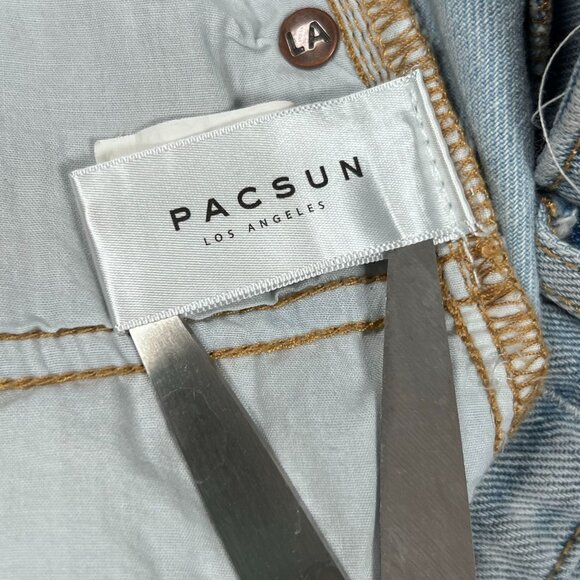 PacSun Womens Blue Jeans Size 24 x 23 Mom Jean Raw Hem Light Wash Two Tone Denim - Picture 8 of 13